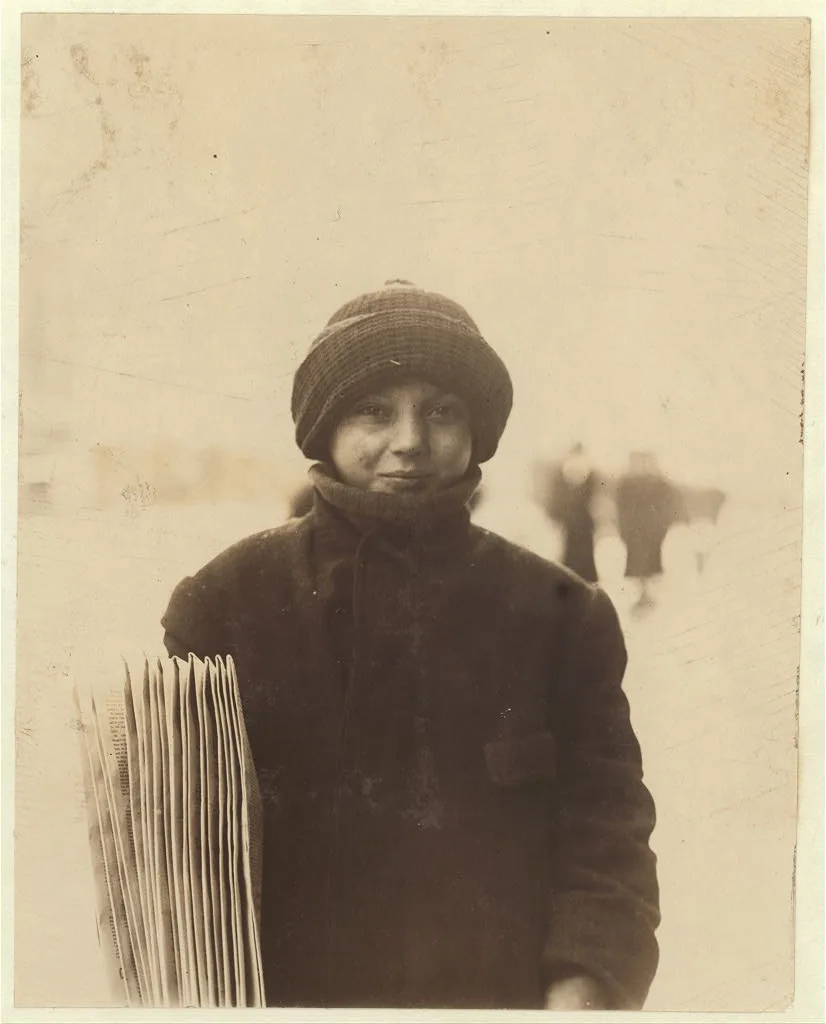 [Newsie selling before school, 7 A.M. Quito Scentola, 13 years old,…, New York (State), 1910
