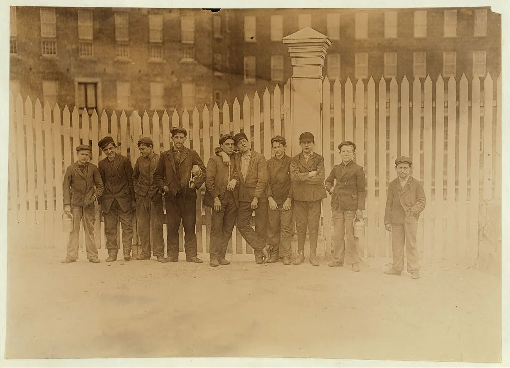 Some of the boys working in Natcik Mills (R. I.) Saturday Noon, April…, Rhode Island, 1909