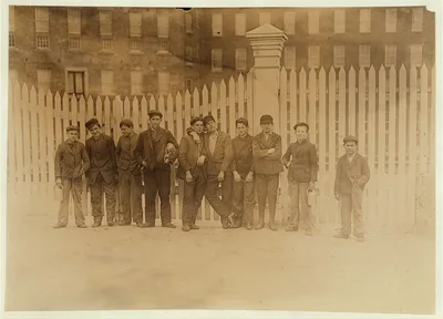 Some of the boys working in Natcik Mills (R. I.) Saturday Noon, April…, Rhode Island, 1909