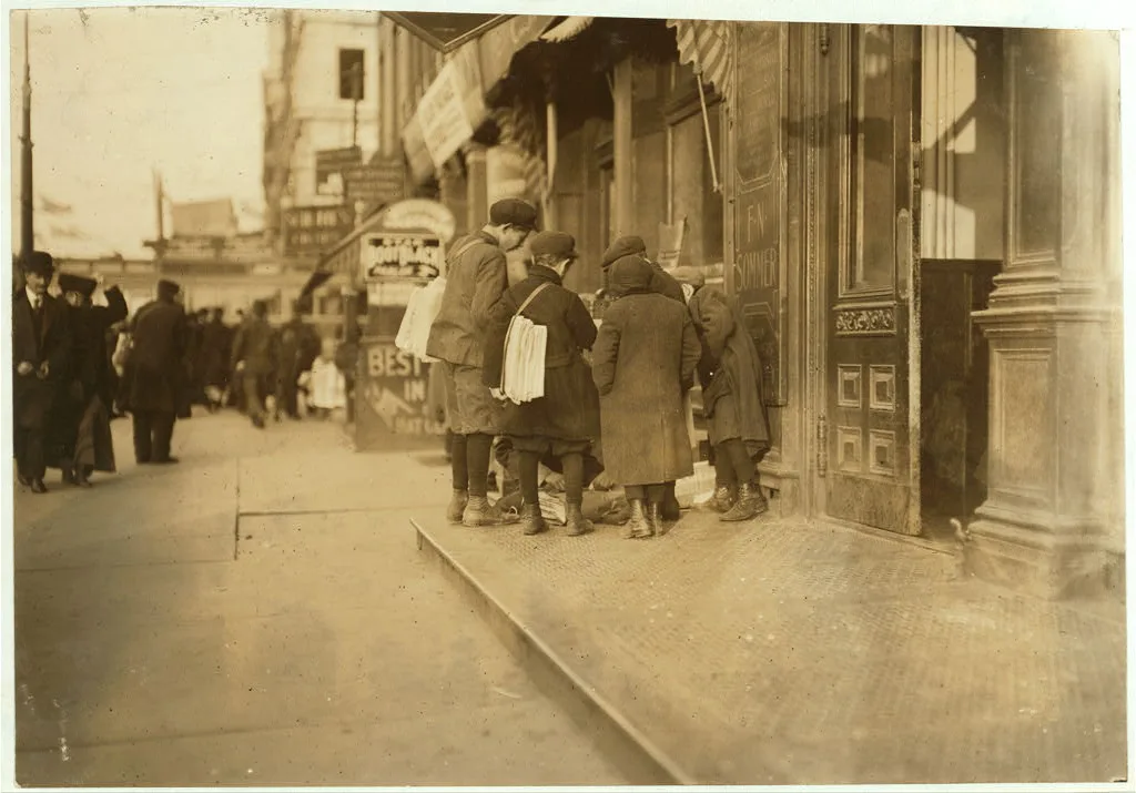 Some of Newark's small newsboys. Afternoon.  Location: Newark, New…, New Jersey, 1909