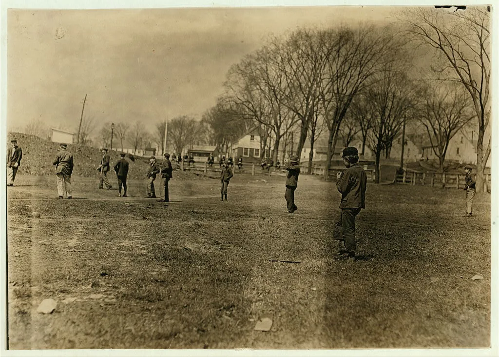 Noon hour ball-game at Quidwick Co. Hill, Anthony, R.I. All of them…, Rhode Island, 1909