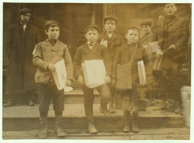 Newsboys, 9, 10 and 11 years old.  Location: New Haven, Connecticut, 1909