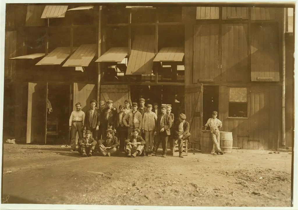 A group of workers in Jonas Glass Works, Minotola, N.J. These are…, New Jersey, 1909