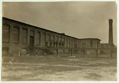 View of Scotland Mills, Laurinburg, N.C. All these boys work in mill.…, North Carolina, 1908