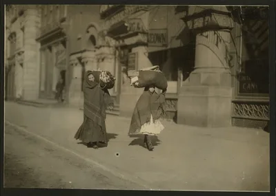 Heavy loads of garments for home-work. Near Bleecker St., N.Y.…, New York (State), 1912
