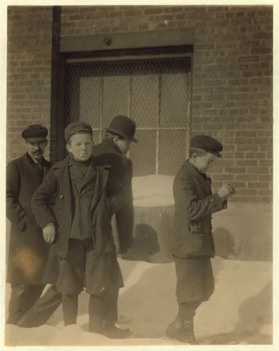 Boys going to work in the American Locomotive Works.  Location:…, New York (State), 1910
