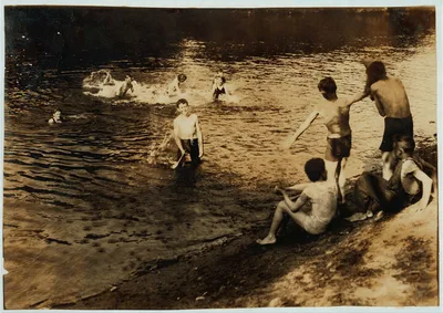 The Swimming Hole. Group of boys - 14 to 16 years - just returned…, Massachusetts, 1916