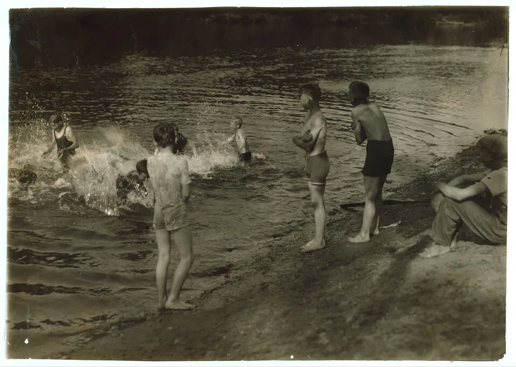 [The Swimming Hole. Group of boys - 14 to 16 years - just returned…, Massachusetts, 1916