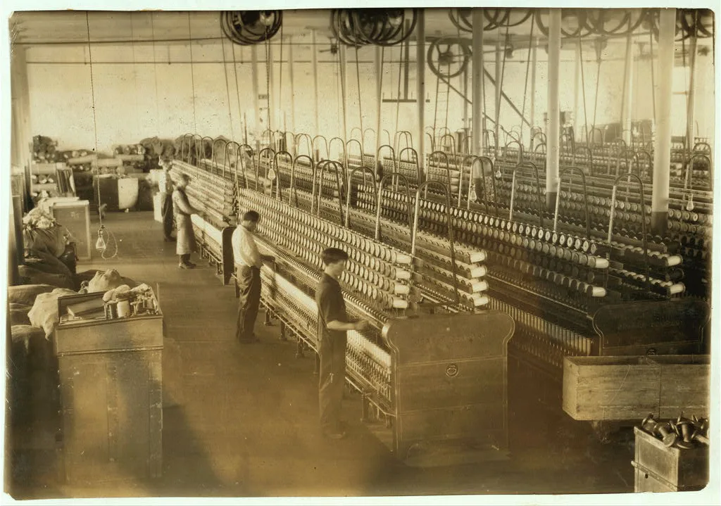 General View of Spooling Room. Location: Indian Orchard, Massachusetts, 1916