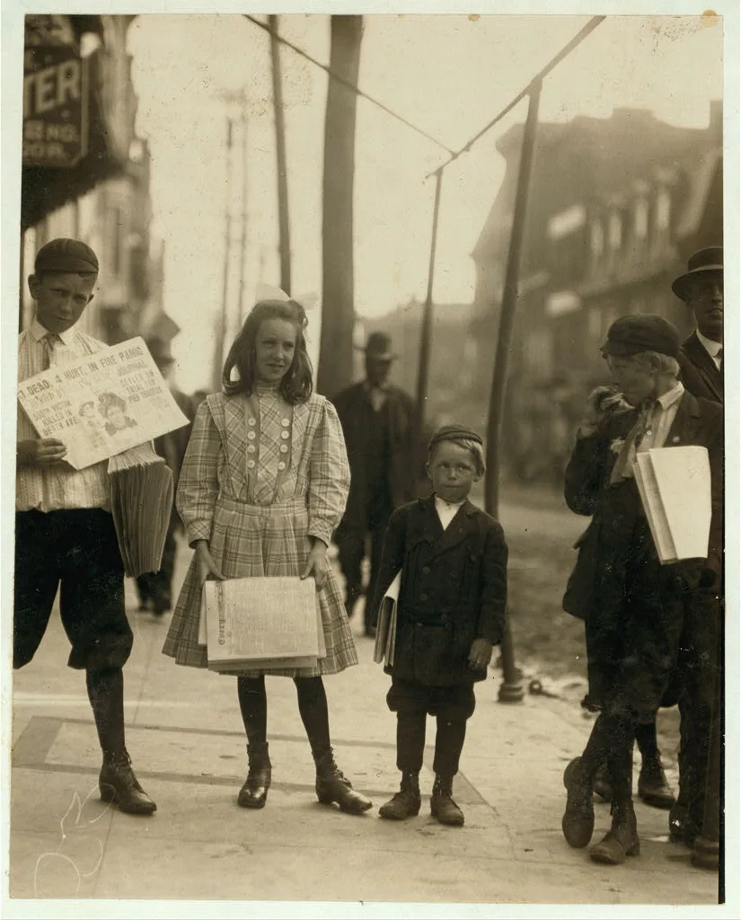 Girl and boys selling papers. Edward F. Brown, Investigator. …, Delaware, 1910