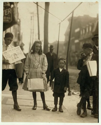 Girl and boys selling papers. Edward F. Brown, Investigator. …, Delaware, 1910