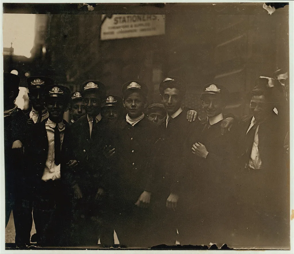 Group of Messengers, lower Broadway.  Location: New York, New York…, New York (State), 1910