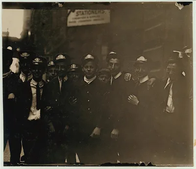 Group of Messengers, lower Broadway.  Location: New York, New York…, New York (State), 1910