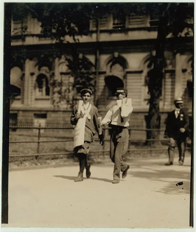 Messenger boys, City Hall Park, N.Y.  Location: New York, New York…, New York (State), 1910