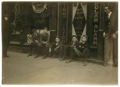 A.D.T. Boys. "They all smokes." Location: Birmingham, Alabama, 1910