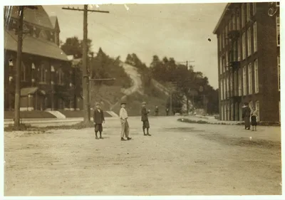 The three boys in centre want to work in Berkshire Mills, at noon,…, Massachusetts, 1911