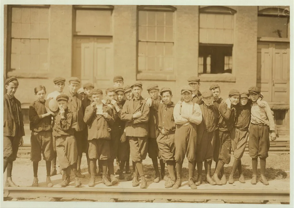 Group in front of Indian Orchard Mfg. Co. Everyone in public was…, Massachusetts, 1911