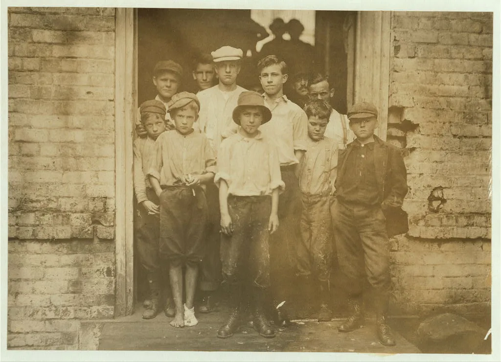 Noon. Group of Doffers and sweepers in Cabarrus Mill, Concord, N.C.…, North Carolina, 1912