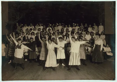 Woman's Union. Happy Girls Club. Working girls in foreground. School…, Massachusetts, 1916