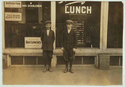 Two 15 year old boys working for Westinghouse Electric Co. - going…, Massachusetts, 1916