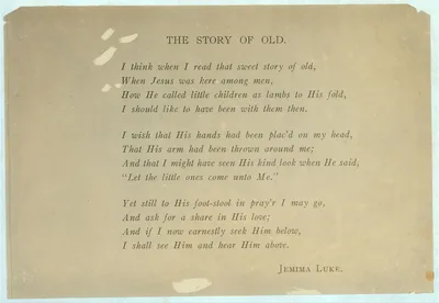 [Printed page of text: "The Story of Old" by Jemima Luke.], 1913