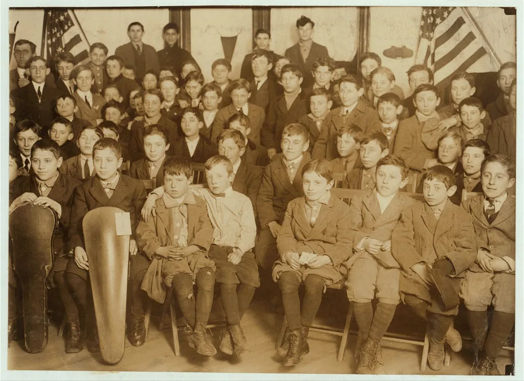 The Newsboy Club. Gathered to go to a stunt at Moving Picture Show…, New Jersey, 1912
