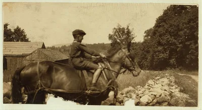 Rural Accident. Eleven-year old Wason, driving horse to the field.…, 1915