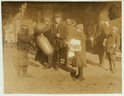 Selling balloons and handkerchiefs at market.  Location: Boston,…, Massachusetts, 1917