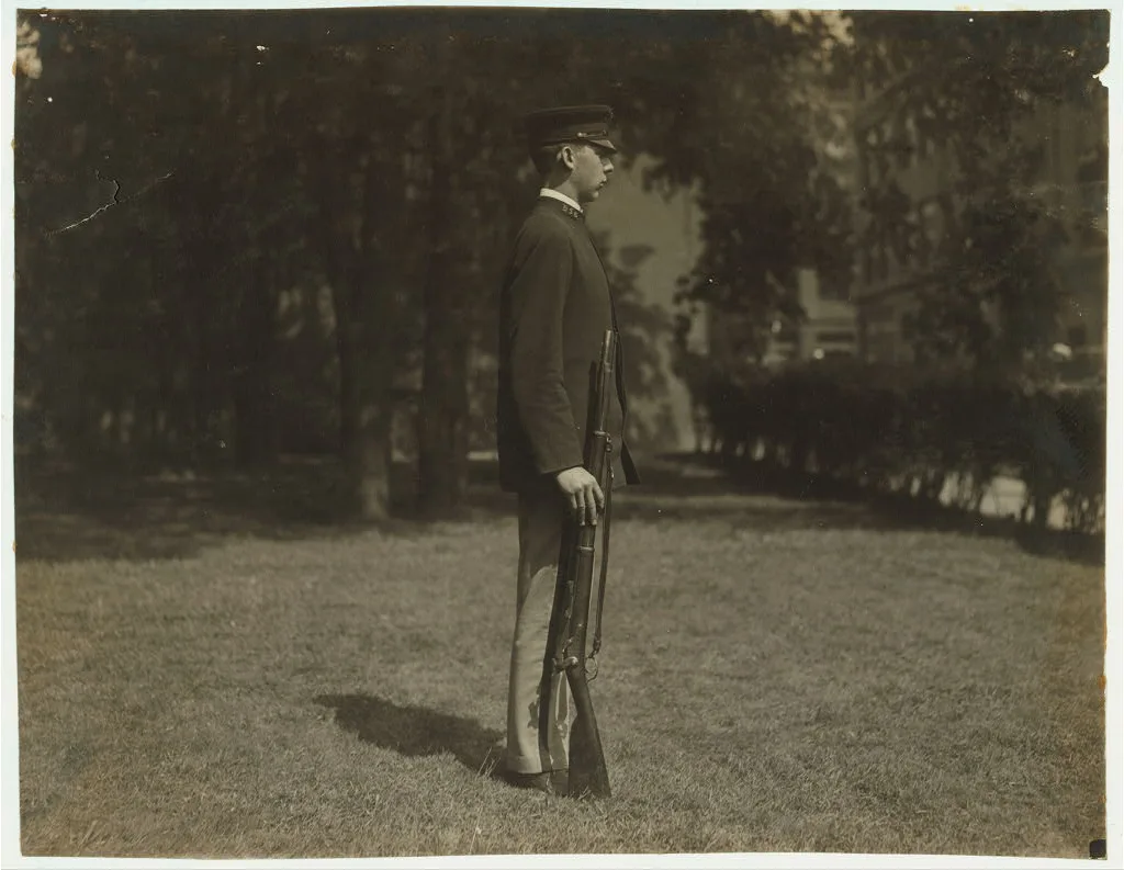 Technical High School Cadet drilling.  Location: Fall River,…, Massachusetts, 1916
