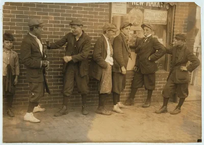 Street gang - cor[ner] Margaret & Water Streets - 4:30 P.M. …, Massachusetts, 1916