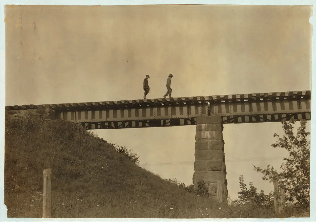 Crossing the trestle - 4 P.M.  Location: Westfield, Massachusetts, 1916