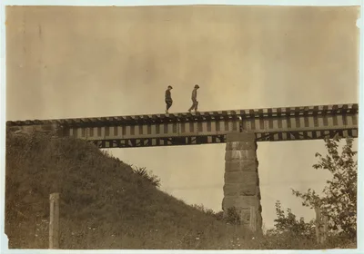 Crossing the trestle - 4 P.M.  Location: Westfield, Massachusetts, 1916