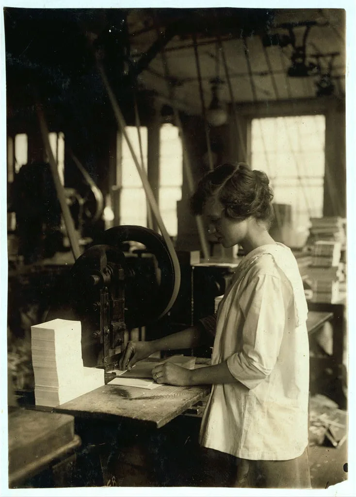 15-year old girl punching cards. Boston Index Card Co., 113 Purchase…, Massachusetts, 1917