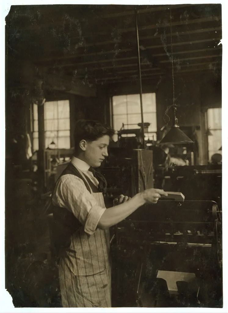 Operating an automatic press. Boston Index Card Co., 113 Purchase…, Massachusetts, 1917